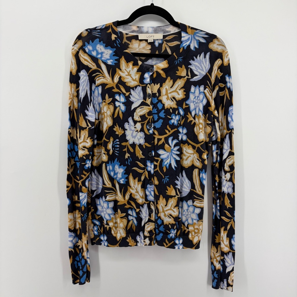 LOFT Women's Multicolor Floral Print Button Front Cardigan Sweater XS